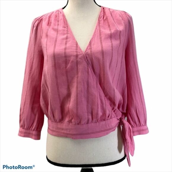 Madewell Faux Wrap Top with Deep V-Neck - Picture 1 of 8